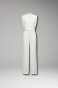 White Women's Sleeveless Wide-Leg Jumpsuits — Mila Draped Mock-Neck Evening - Front Full Ghost