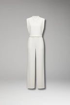 White Women's Sleeveless Wide-Leg Jumpsuits — Mila Draped Mock-Neck Evening - Front Full Ghost