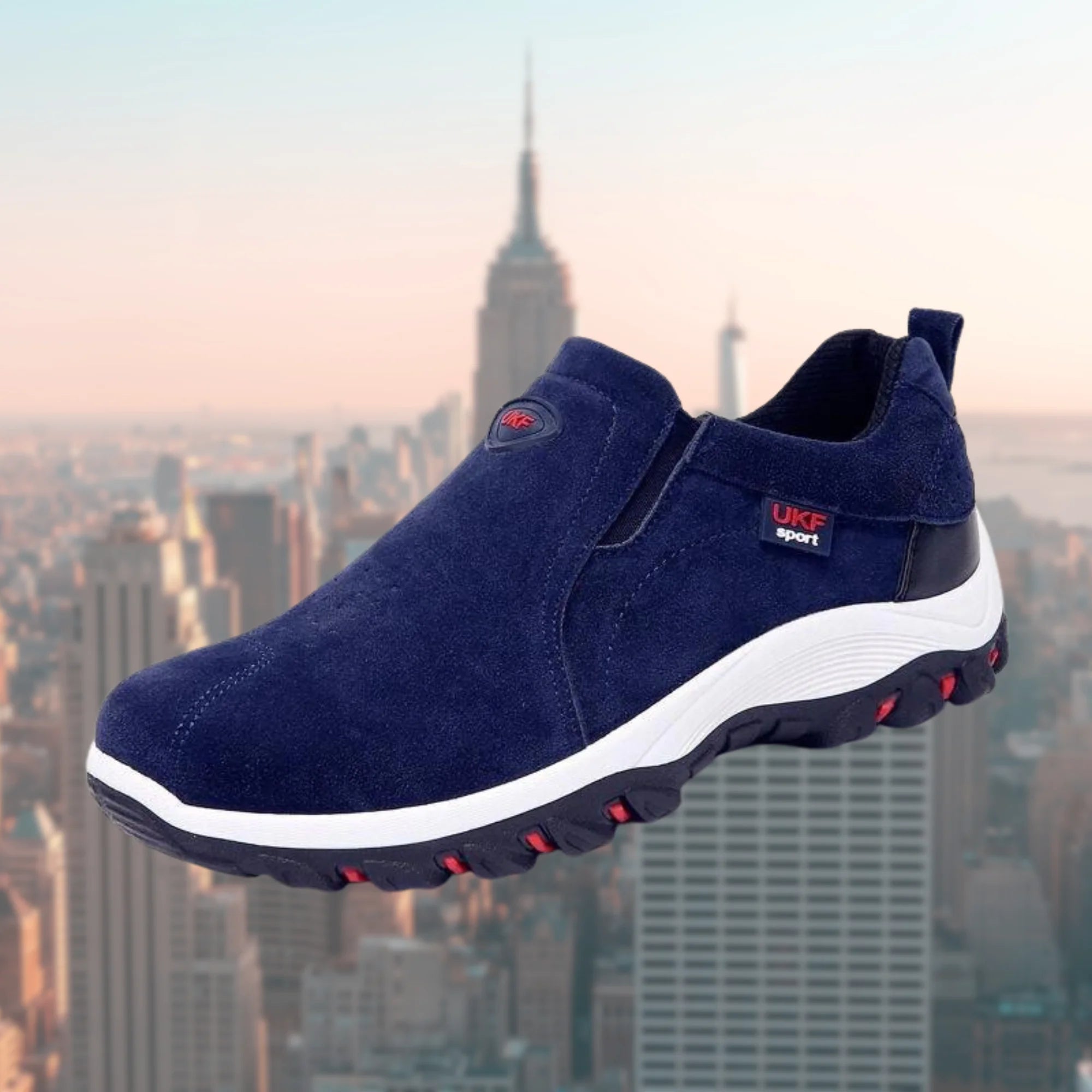 Blue Men's Slip-On Walking Shoes — Emmett Suede Cushioned Non-Slip Sole - Side Elevated
