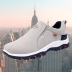 Gray Men's Slip-On Walking Shoes — Emmett Suede Cushioned Non-Slip Sole - Angled Side View
