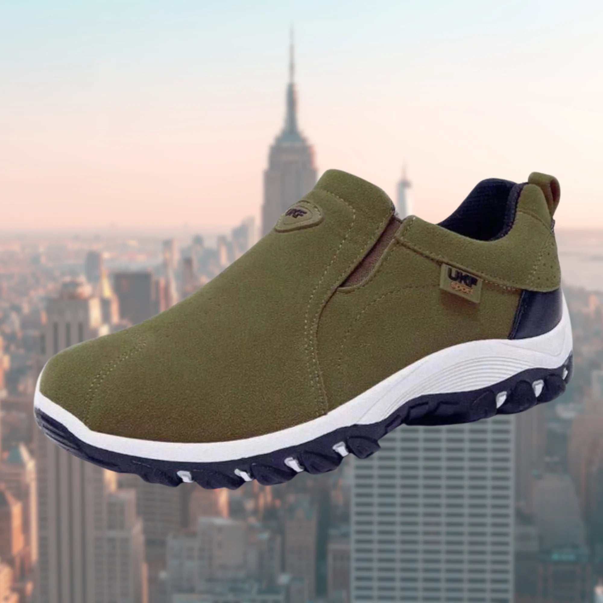 Green Men's Slip-On Walking Shoes — Emmett Suede Cushioned Non-Slip Sole - Front Elevated