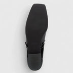 Black Women's Square Toe Ballet Flats — Giselle Buckle Mary Bow - Sole View