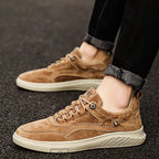 Brown Men's Casual Low-Top Sneakers — Zelda Suede Lace-Up Cushioned - Worn Side Angle Detail
