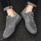 Gray Men's Casual Low-Top Sneakers — Zelda Suede Lace-Up Cushioned - Worn Top Down View