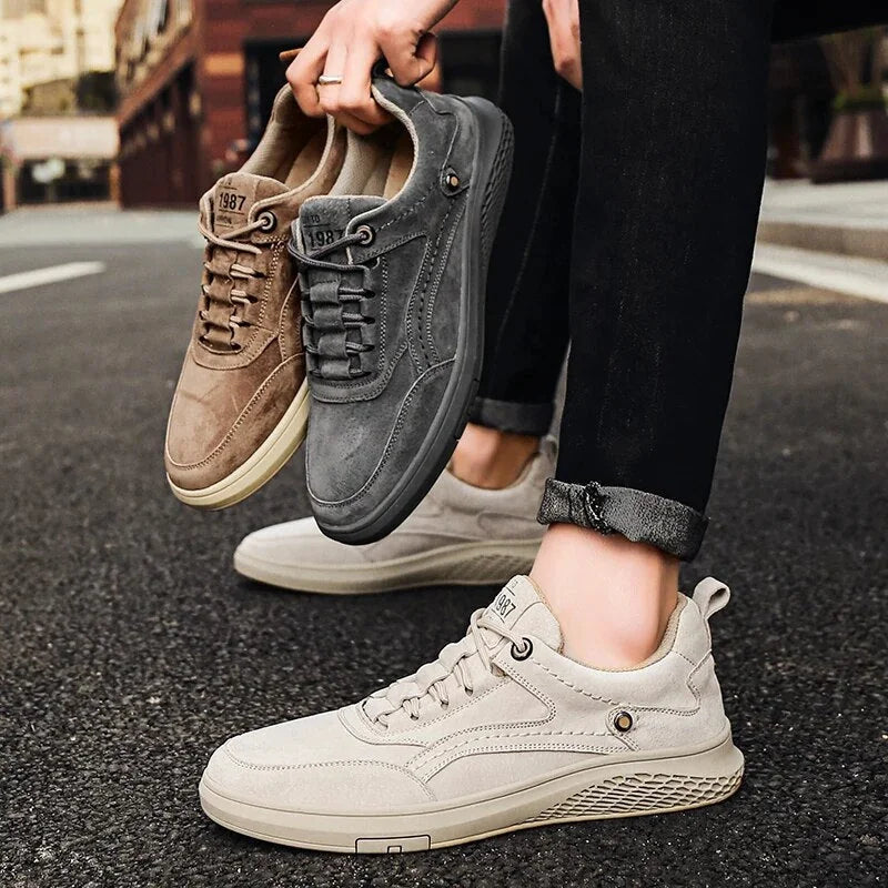 Multi Color Men's Casual Low-Top Sneakers — Zelda Suede Lace-Up Cushioned - Three Color Comparison Hand