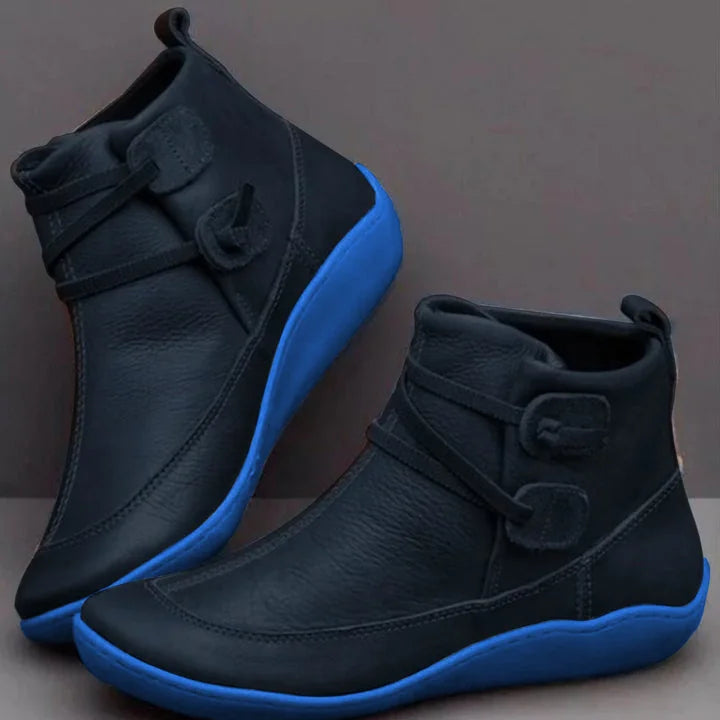 Blue Women's Supportive Leather Ankle Boots — Blythe Everyday Slip-On Wedge - Sole Detail