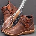 Brown Women's Supportive Leather Ankle Boots — Blythe Everyday Slip-On Wedge - Front Full Splash