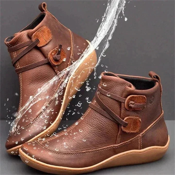 Brown Women's Supportive Leather Ankle Boots — Blythe Everyday Slip-On Wedge - Front Full Splash