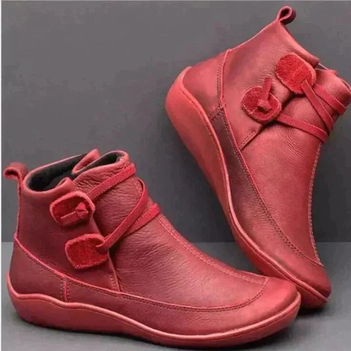 Red Women's Supportive Leather Ankle Boots — Blythe Everyday Slip-On Wedge - Side Pose Pair