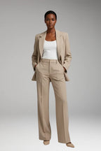 Beige Women's Straight-Leg Blazer Pantsuit — Natalia Wool-Blend One-Button Fitted - Front Full