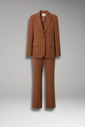 Brown Women's Straight-Leg Blazer Pantsuit — Natalia Wool-Blend One-Button Fitted - Flat Lay Front