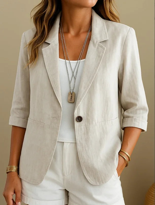 Gray Women's Tailored Blazer — Yara Lightweight Button-Front Relaxed-Fit - Front Detail