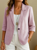 Pink Women's Tailored Blazer — Yara Lightweight Button-Front Relaxed-Fit - Front Full