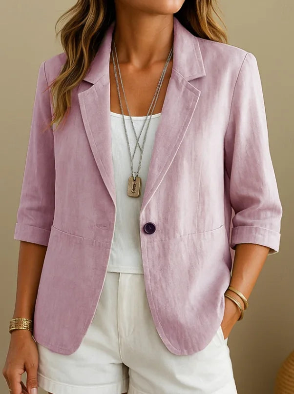 Pink Women's Tailored Blazer — Yara Lightweight Button-Front Relaxed-Fit - Front Full