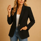 Black Women's Tailored Blazer — Marlow Structured Single-Button Office - Hand Gesture