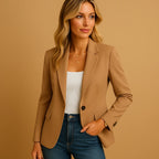 Brown Women's Tailored Blazer — Valerie Structured Office Single-Breasted - Front Full Looking Away