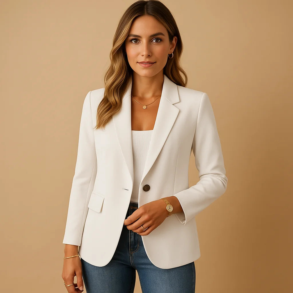 White Women's Tailored Blazer — Valerie Structured Office Single-Breasted - Front Full