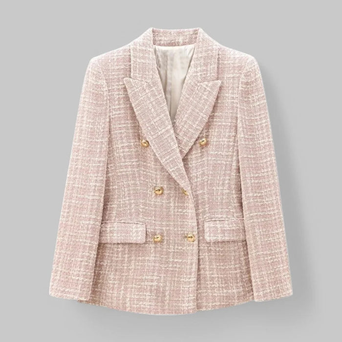 Light Pink Women's Tweed Blazer - Front Full
