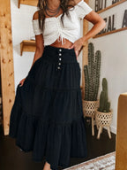 Black Women's Denim Maxi Skirt - Hand On Hip