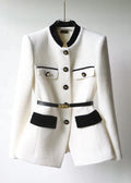 White Women's White Tweed Blazer — Natalie Tailored Belted Long Sleeve - Front Full