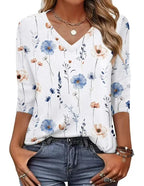 Women's Floral V-Neck Tunic Tops - Front Full