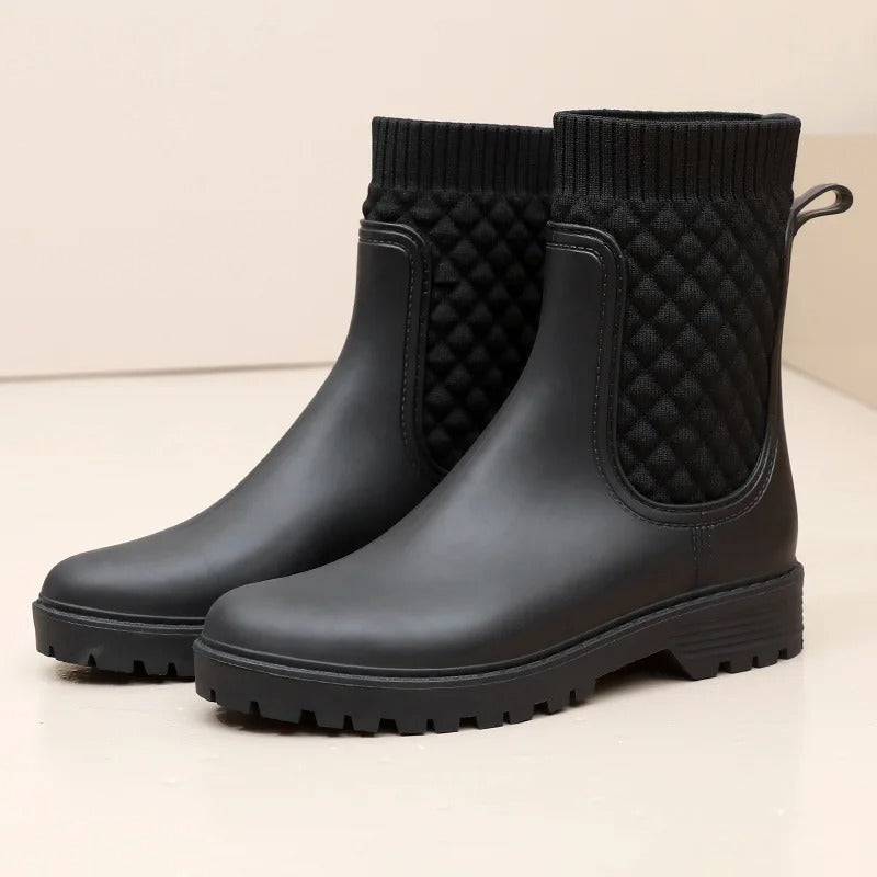 Woven Black geweven Women's Quilted Rain Boots — Melissa Ribbed-Knit Waterproof Slip-On