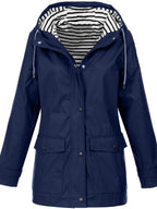 Dark Blue Women's Rain Jacket With Hood