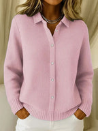 Pink Women's Button-Front Knit Cardigan - Front Buttoned Detail