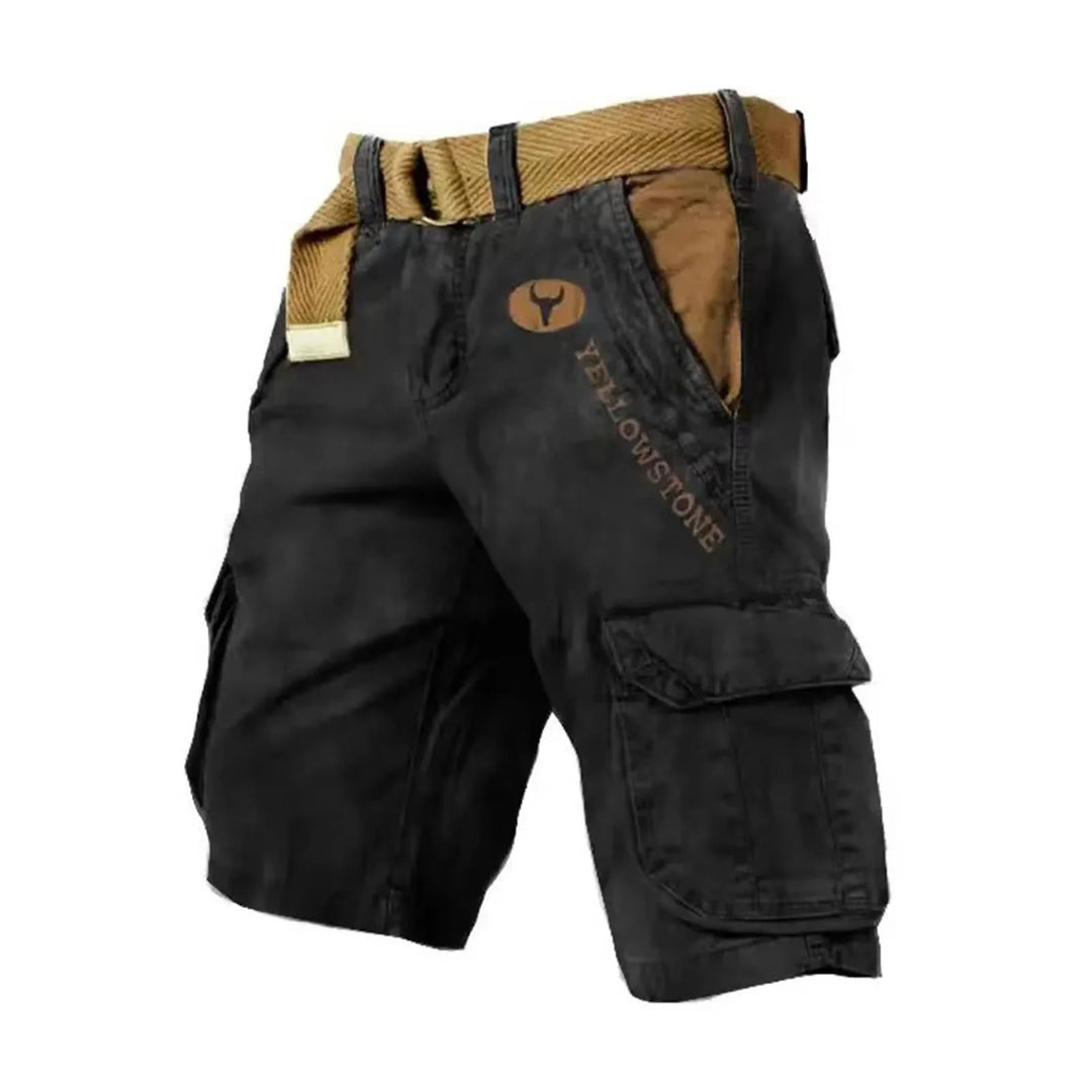 Black Men's Washed Cargo Shorts — Miles Multi-Pocket Relaxed Utility - Studio Front