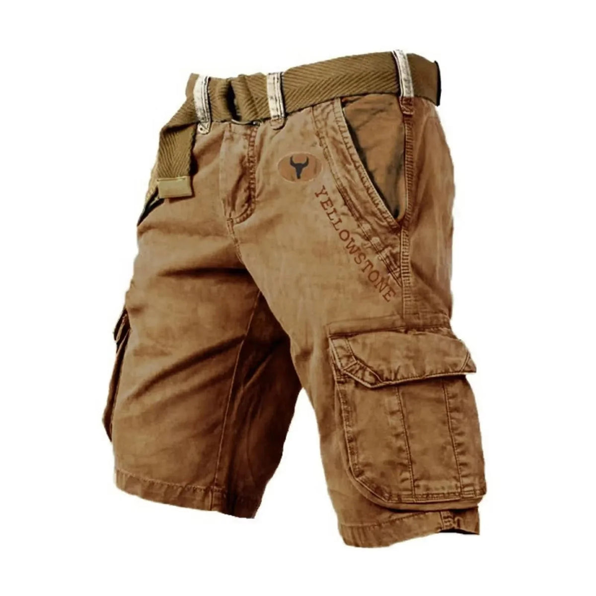 Brown Men's Washed Cargo Shorts — Miles Multi-Pocket Relaxed Utility - Pocket Detail