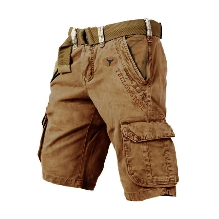Brown Men's Washed Cargo Shorts — Miles Multi-Pocket Relaxed Utility - Pocket Detail