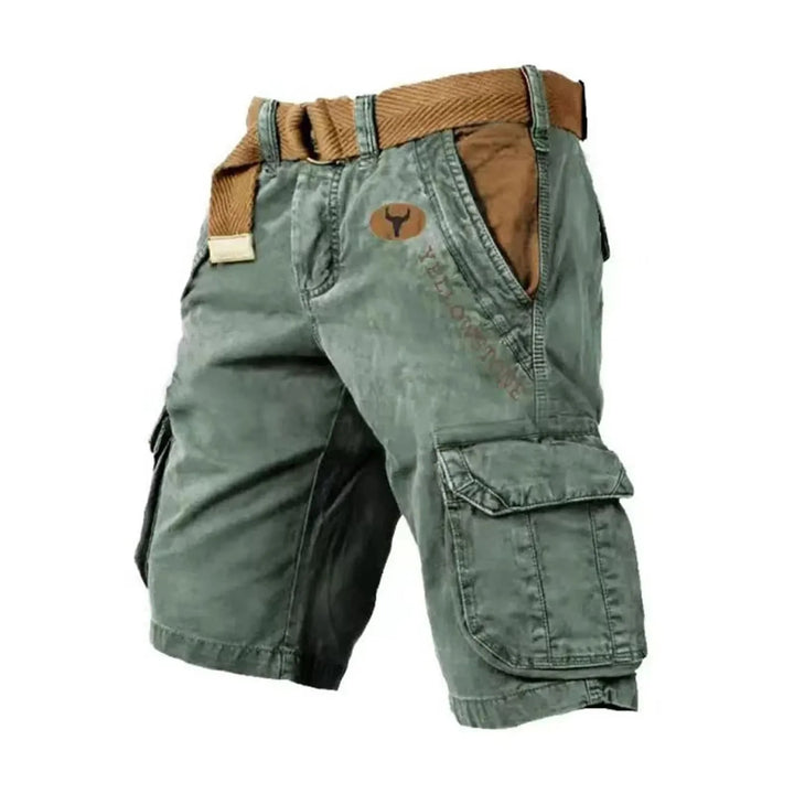 Green Men's Washed Cargo Shorts — Miles Multi-Pocket Relaxed Utility - Side Pose
