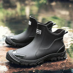 Black Women's Rain Boots — Celeste Rubber Waterproof Ankle - Front Full