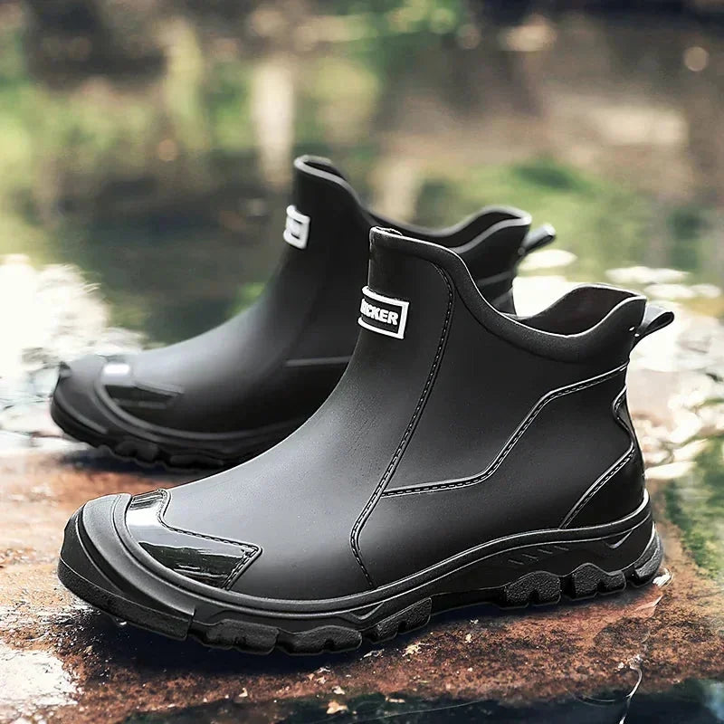 Black Women's Rain Boots — Celeste Rubber Waterproof Ankle - Front Full