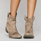 Brown Women's Western Boots — Melissa Block Heel Suede Ankle - Front Close