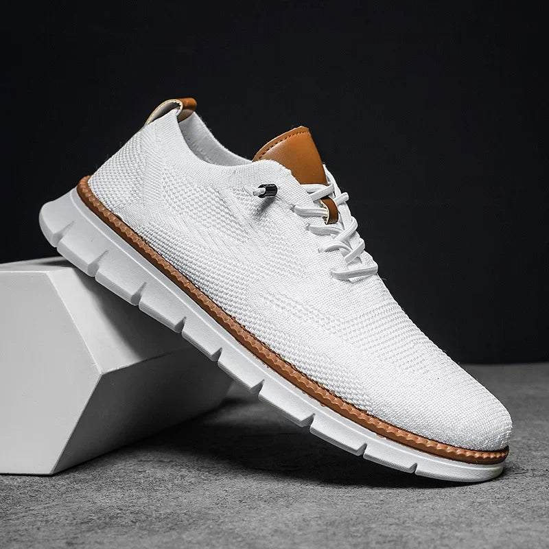 White Comfortable Shoes for Men — Oscar Mesh Knit Breathable Lace-Up