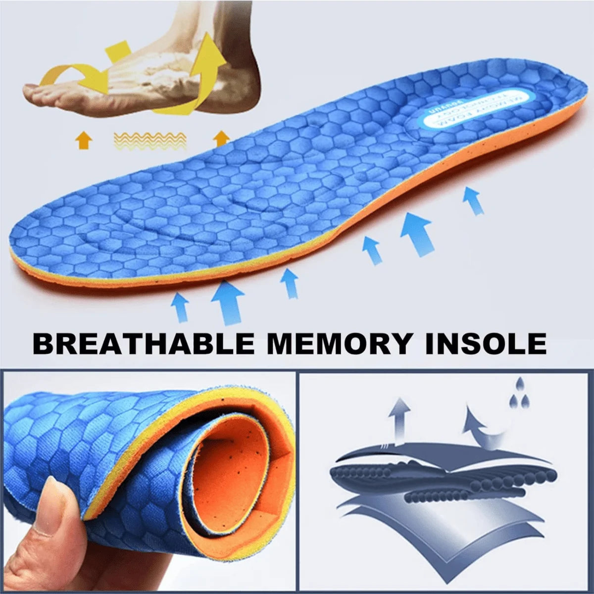 Blue Wide Fit Mesh Walking Shoes — Eliana Velcro Memory Foam Orthopedic - Insole Detail