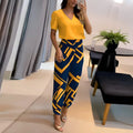 Yellow Women's V-Neck Wide-Leg Two Piece Set — Abbie Stretchy Relaxed-Fit Jogger - Front Full