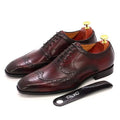 Red Men's Leather Wingtip Oxford Shoes — Levi Cushioned Lace-Up Brogue - Studio White Pair