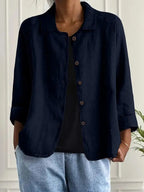 Navy Blue Women's Lightweight Linen Blazer