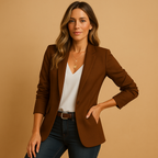 Brown Women's Tailored Blazer — Honor Button-Front Notched Lapel Long Sleeve