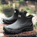 Black Women's Slip-On Waterproof Rain Boots — Stella Ankle Non-Slip - Front Side Pair Outdoor