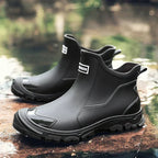 Black Women's Slip-On Waterproof Rain Boots - Front Side Pair Outdoor