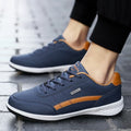 Blue Women's Walking Shoes — Chloe Faux Leather Lace-Up Cushioned Sneakers - Side Profile Worn