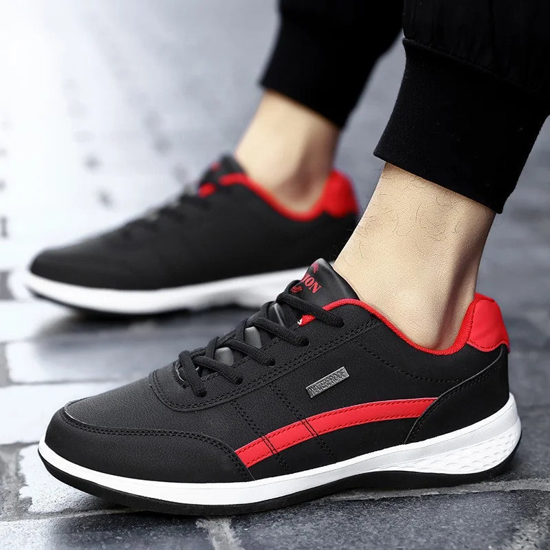 Multi Color Women's Walking Shoes — Chloe Faux Leather Lace-Up Cushioned Sneakers - Side Angle Detail