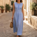 Blue Women's Striped Maxi Dress — Marielle Crossover Wrap Waist Sleeveless - Front Full