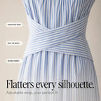 Blue Women's Striped Maxi Dress — Marielle Crossover Wrap Waist Sleeveless - Waist Crossover Detail